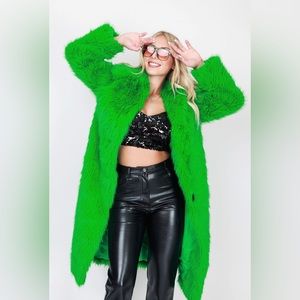 Green size small fur long jacket!